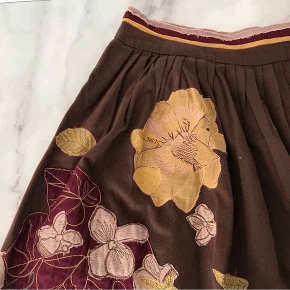 Anthropologie Viola Brown Dusty Pink Floral A-Line Skirt Size 4 - Picture 2 of 9
